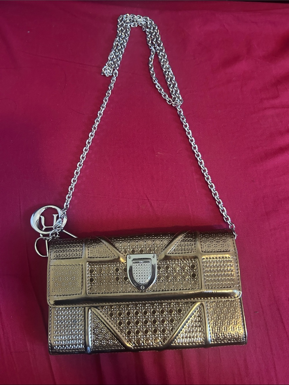 Dior Metallic Gold Shoulder Bag with Silver Chain